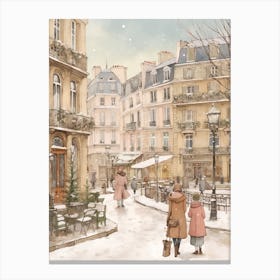 Vintage Winter Illustration Paris France 2 Canvas Print