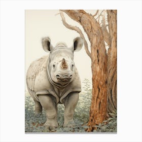 Rhino Under The Tree Vintage Illustration 3 Canvas Print