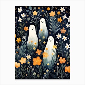 Cute Bedsheet Ghost, Botanical Halloween Watercolour 51 Canvas Print