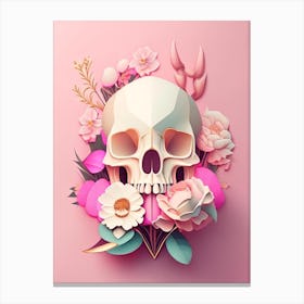 Skull With Geometric Designs 2 Pink Vintage Floral Canvas Print