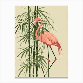 Jamess Flamingo And Bamboo Minimalist Illustration 3 Canvas Print