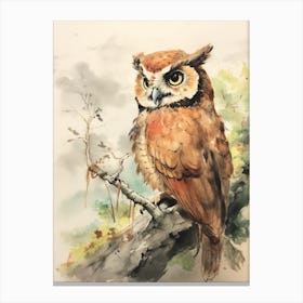 Storybook Animal Watercolour Owl 1 Canvas Print