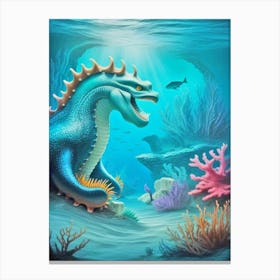 Blue Dragon In The Sea Canvas Print