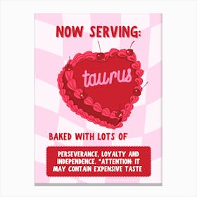 Taurus Cake Zodiac Canvas Print