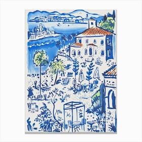 Italy, Amalfi Coast Cute Illustration In Blue 0 Canvas Print