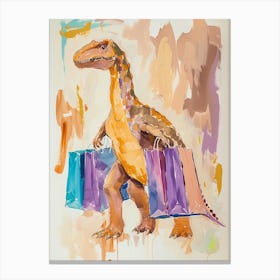 Dinosaur With Shopping Bags Pastel Brushstroke 3 Canvas Print