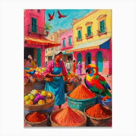 Parrots In The Market Canvas Print