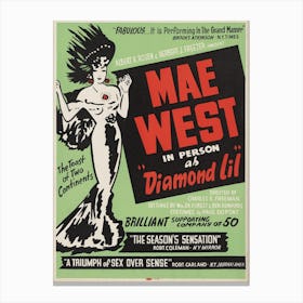 Mae West As ‘Diamond Lil’ Theatre Poster 1951 Canvas Print