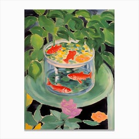 Goldfish In A Bow With Plants And Flowers L Illustration Matisse Style Canvas Print
