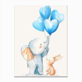 Watercolor Elephant And Bunny Kids and Nursery Canvas Print