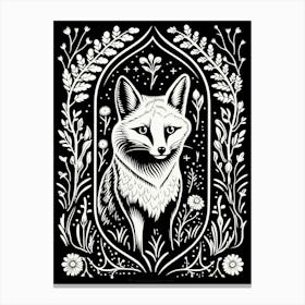 Fox In The Forest Linocut Illustration 16  Canvas Print