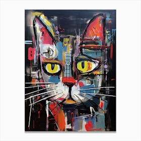 City's Whiskered Whimsy: Black Cat Neo-expressionism Canvas Print
