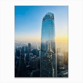 A Picture Of A Contemporary Office Building Its Sleek Facade Reflecting The Early Morning Sunlight Canvas Print