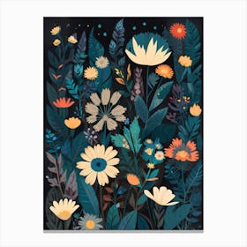 Night Garden With Flowers Canvas Print