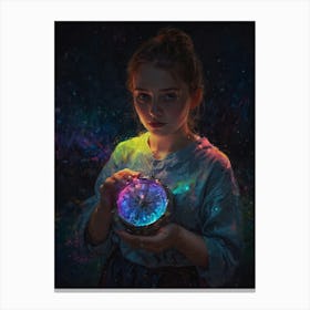 Girl Holding A Glowing Clock Canvas Print