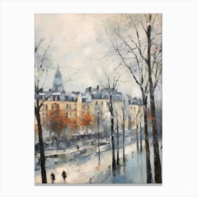 Winter City Park Painting Parc De Belleville Paris France 4 Canvas Print