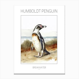 Humboldt Penguin Breakwater Watercolour Painting 2 Poster Canvas Print