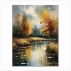 Autumn forest river.Printable Wall Art, Vintage Landscape, Farmhouse Wall Decorations, Vintage Landscape Oil Painting.7 Canvas Print