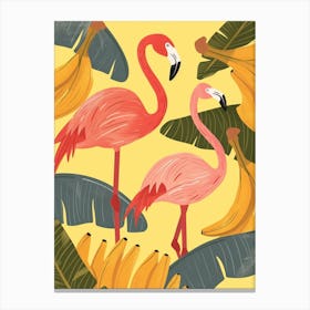 Andean Flamingo And Banana Plants Minimalist Illustration 1 Canvas Print