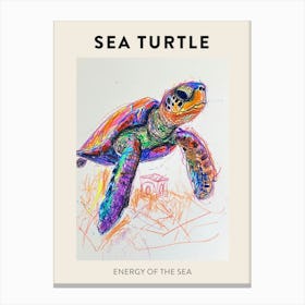 Sea Turtle Rainbow Crayon Scribble White Background Poster Canvas Print