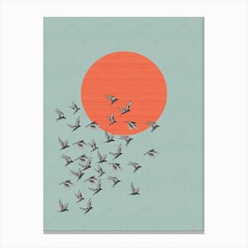Bird Flock & Sun - Blue & Orange Canvas Print