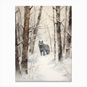 Winter Watercolour Gray Wolf 1 Canvas Print