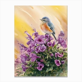 Bluebird On Purple Flowers Canvas Print