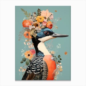 Bird With A Flower Crown Loon 3 Canvas Print