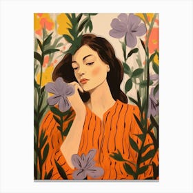 Woman With Autumnal Flowers Aconitum 2 Canvas Print