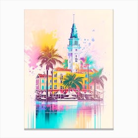 Curaçao Watercolour Pastel Tropical Destination Canvas Print