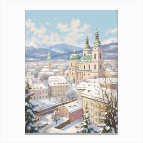 Vintage Winter Illustration Salzburg Austria 4 Canvas Print