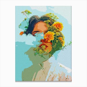 Girl And Flowers Canvas Print