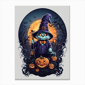 Halloween Witch With Pumpkins Canvas Print