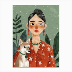 Mexican Girl With Dog Canvas Print