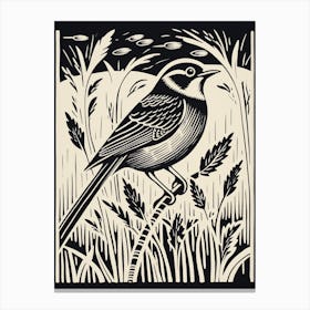 B&W Bird Linocut Sparrow 3 Canvas Print