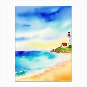 Watercolor Lighthouse On The Beach Canvas Print