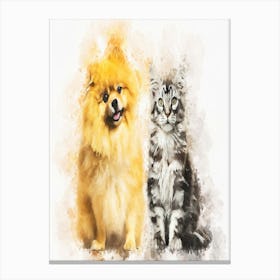 Maine Coon Kitten Spitz Dog Canvas Print