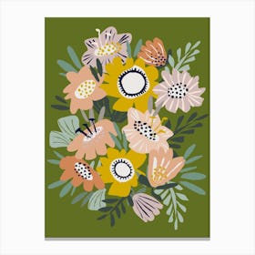 Papercut Flower Bouquet Green Canvas Print