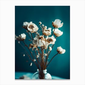 White Flowers and Turquoise Background Canvas Print