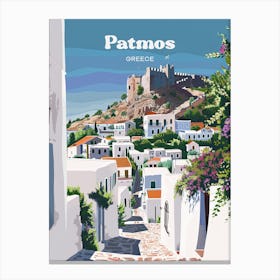 Patmos Greece Aegean Island Digital Travel Art Canvas Print