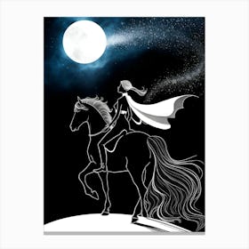 Woman Riding A Horse At Night Canvas Print
