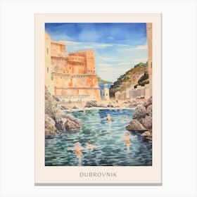 Swimming In Dubrovnik Croatia Watercolour Poster Canvas Print