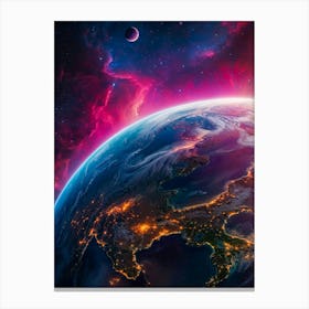 Earth and Moon from Space at Night Canvas Print