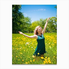 Adult Woman Basking In The Warmth Of The Golden Summer Sun Carefree And Relaxed In A Lush Park Sett 2 Canvas Print