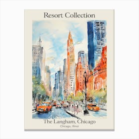 Poster Of The Langham, Chicago   Chicago, Illinois  Resort Collection Storybook Illustration 3 Canvas Print