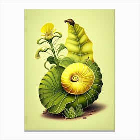 Snail With Yellow Background 1 Botanical Canvas Print