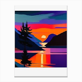 Square Lake And Tree Sunset Canvas Print