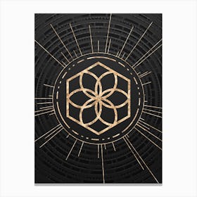 Geometric Glyph Symbol in Gold with Radial Array Lines on Dark Gray n.0200 Canvas Print