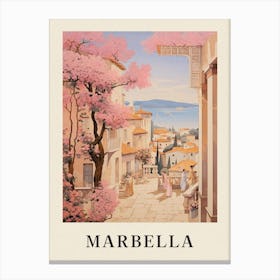 Marbella Spain 3 Vintage Pink Travel Illustration Poster Canvas Print