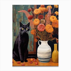 Queen Annes Lace Flower Vase And A Cat, A Painting In The Style Of Matisse 3 Canvas Print